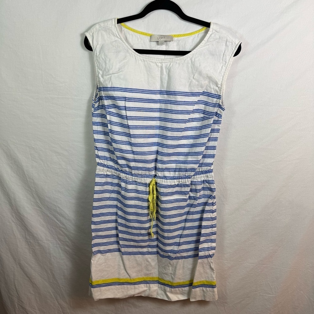 LOFT White and Blue Striped Dress Womens Size 8
